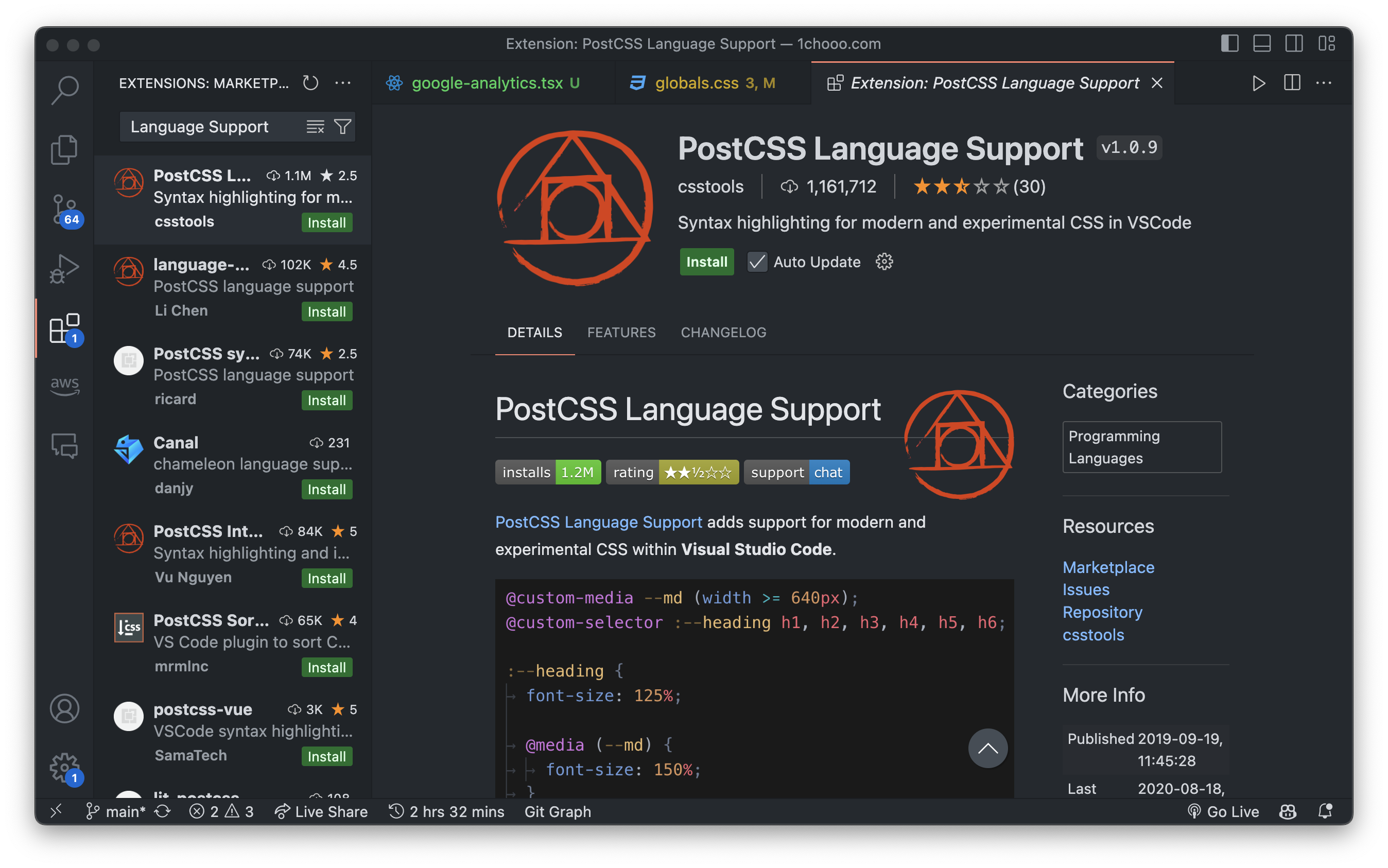 Search PostCSS Language Support